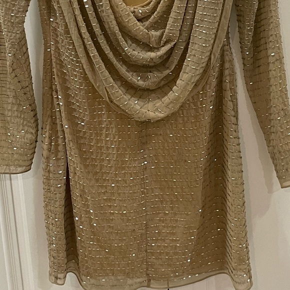 Aidan Mattox Mini Beaded Tan Gold Metallic Dress size 4 Holiday Christmas Party - Picture 4 of 16